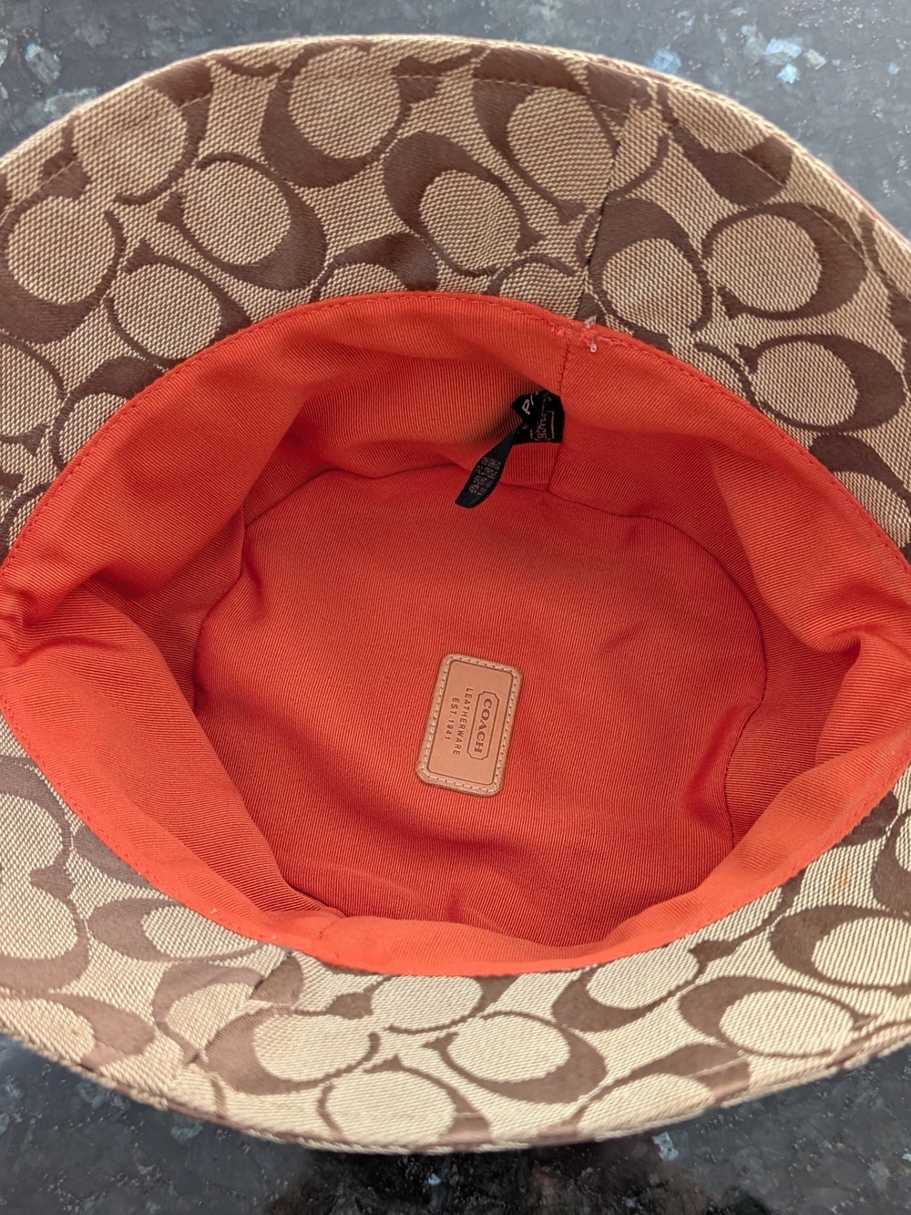 Coach Beige and Brown Signature Logo Bucket Hat - Picture 3 of 5